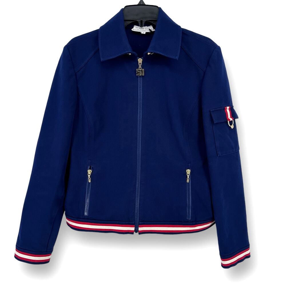 St John Sport Nautical Zip Front Jacket Womens Size Small Yacht Rock Logo